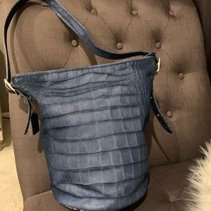 Coach denim embossed leather croc duffel bag